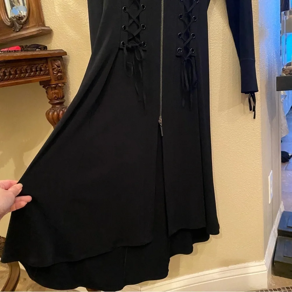 EVO VORRO Women Black Long Sleeve Hooded Lace Up Long Jacket Dress Size Small